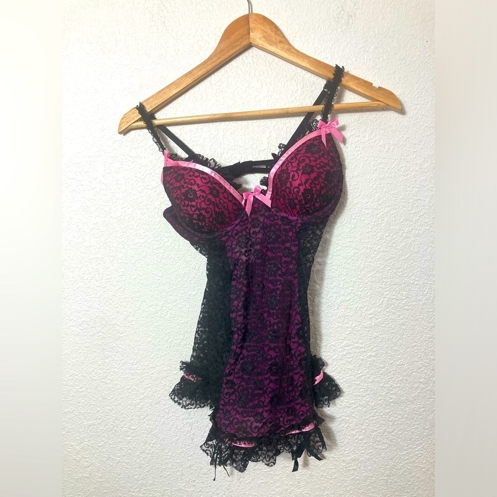 Victoria’s Secret pink black lace corset lingerie Size 34B